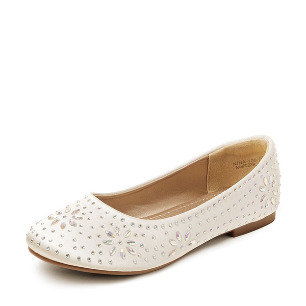 Girl's Comfortable Ballerina Flats - IVORY SATIN -  0